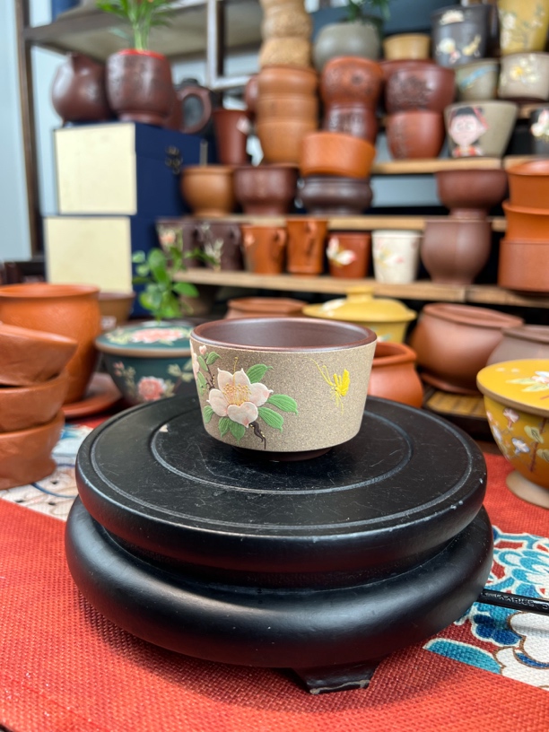 宜兴茶具原矿茶杯手绘堆绘紫砂品茗全手工主人粉浆功夫泥绘紫砂壶