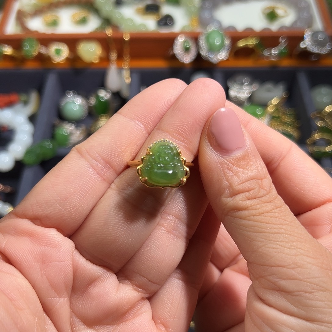 和田玉（碧玉）银S925镶嵌戒指