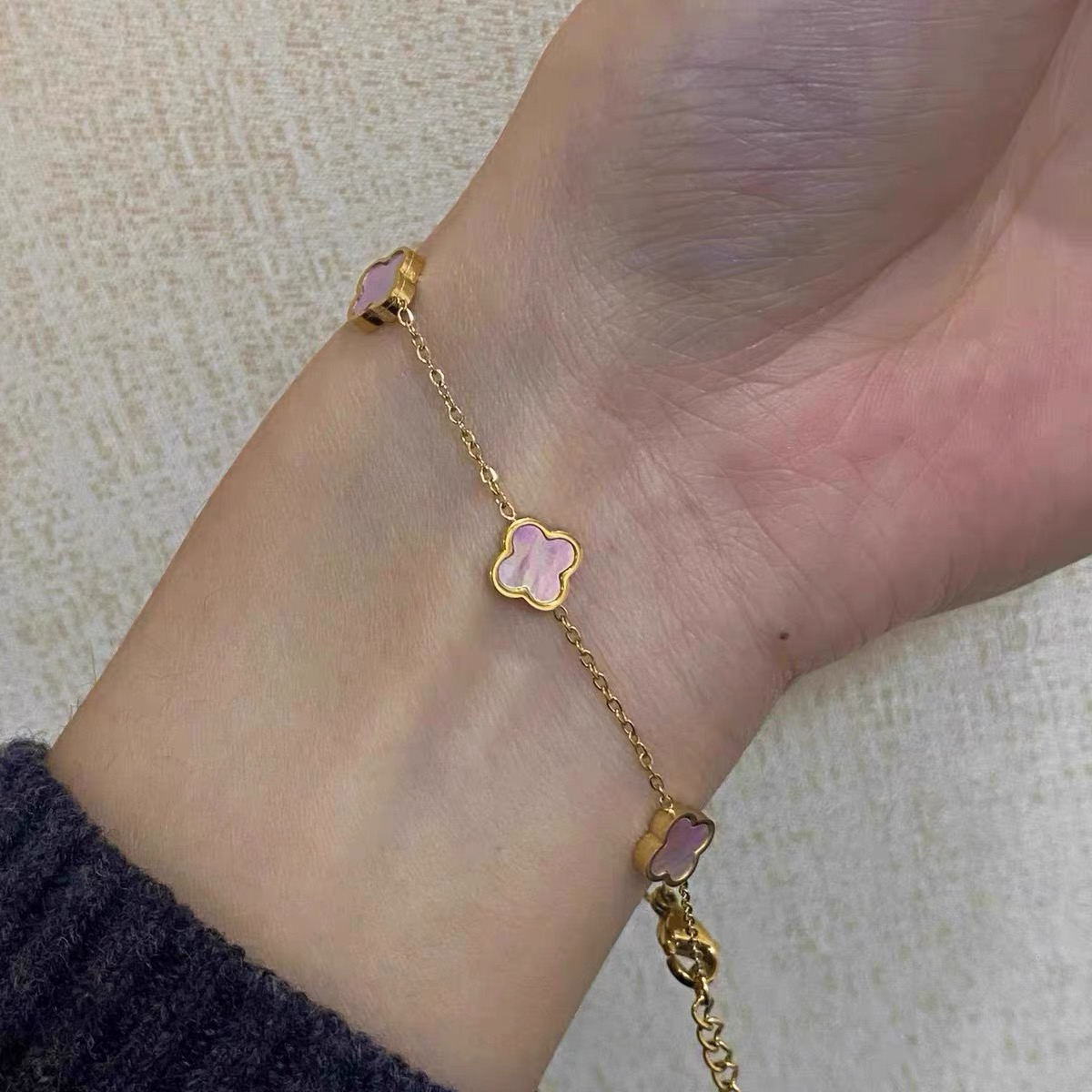 铜合金手链 2199法式粉色花朵手链
