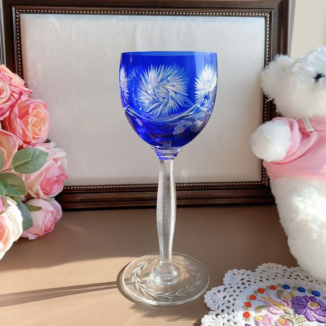 特价福利款--欧式复古蓝色切工水晶高脚杯 酒杯