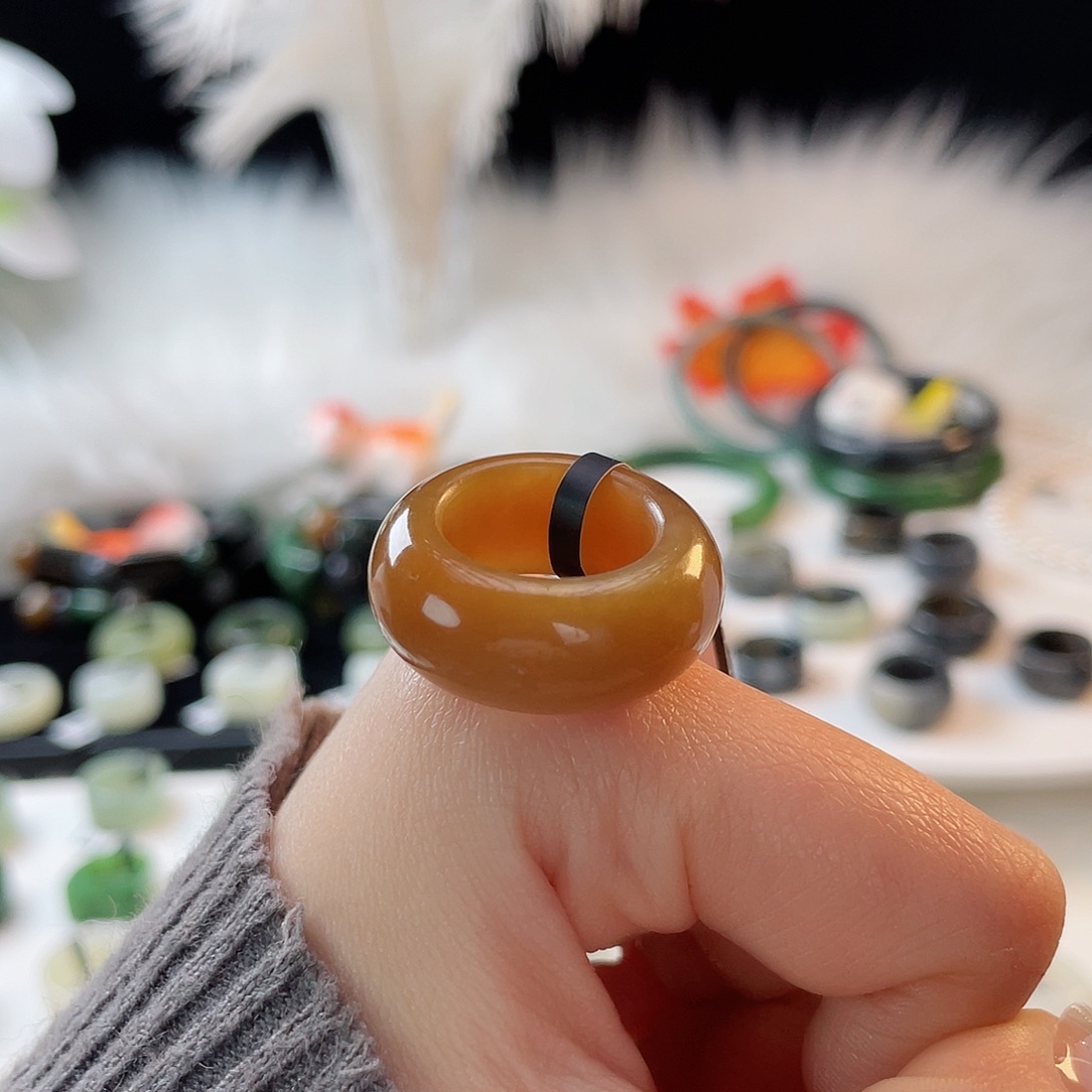 和田玉未镶嵌戒指k58 焦糖轮胎16.3mm