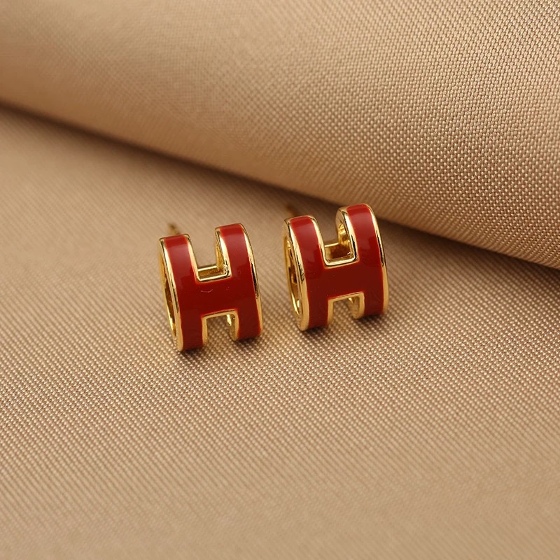 铜合金耳饰 红色H耳钉088
