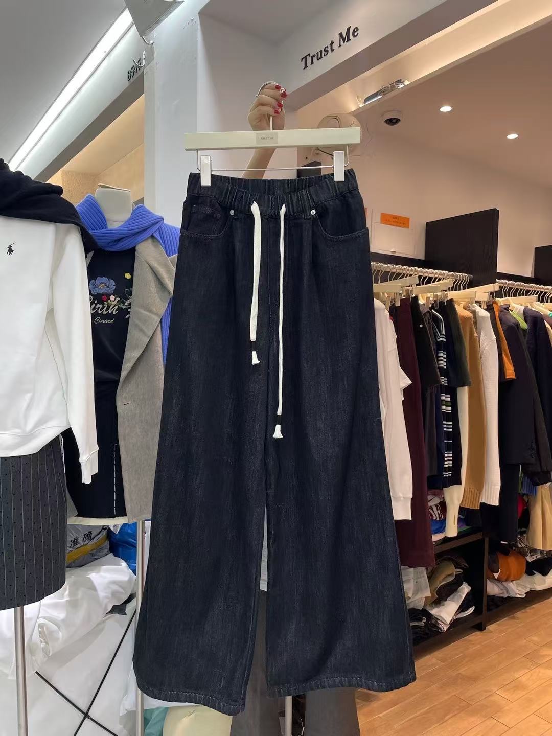 TRUST ME（31316#）韩系休闲百搭松紧腰抽绳加绒阔腿裤 kc