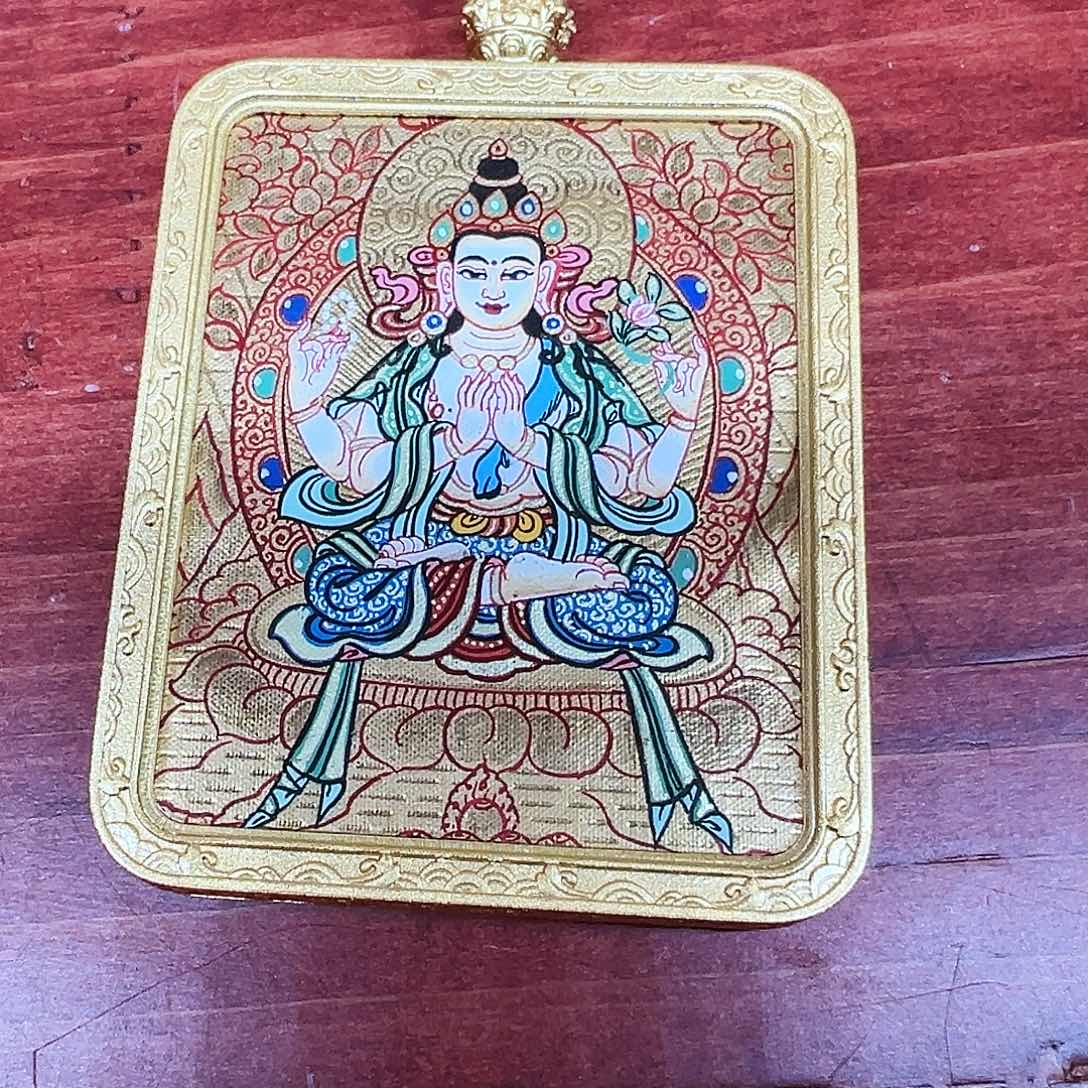 吊坠全收回热贡金唐四臂观音