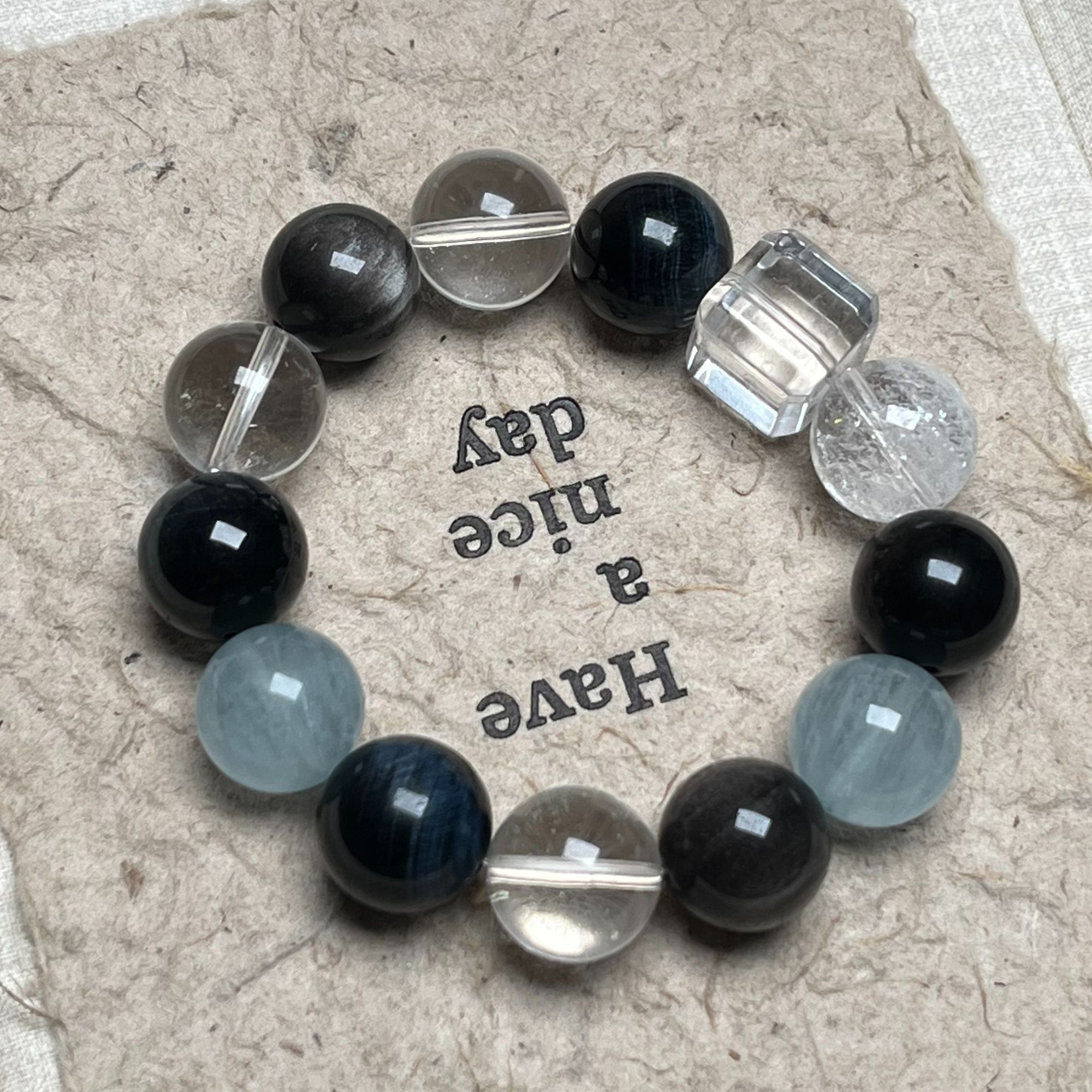 【星沉海屿】蓝虎眼+拉丝兔毛蓝萤石+白水晶白阿塞+银矅设计款