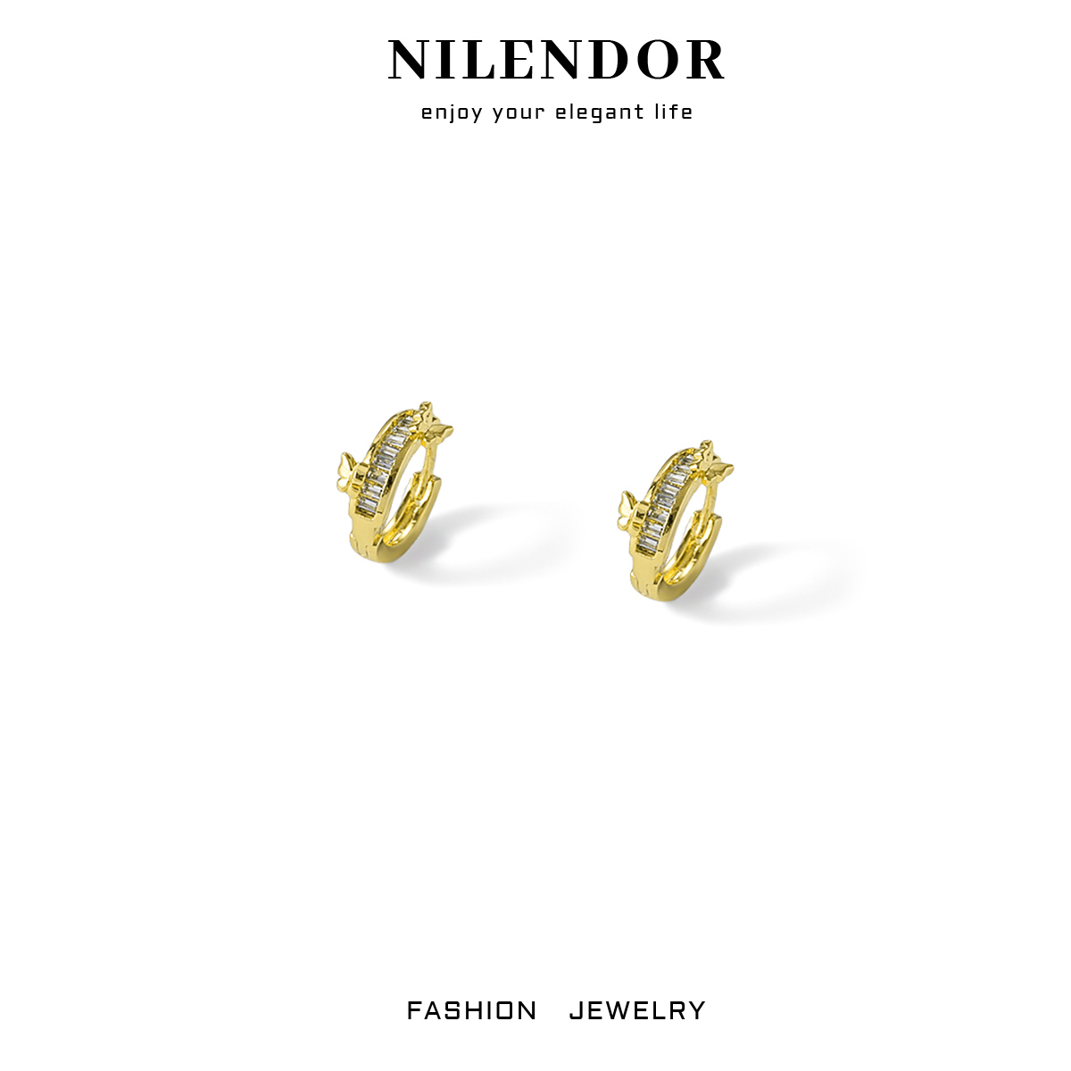 铜合金合成锆石耳饰 ES-35时尚气质排镶蝴蝶耳环