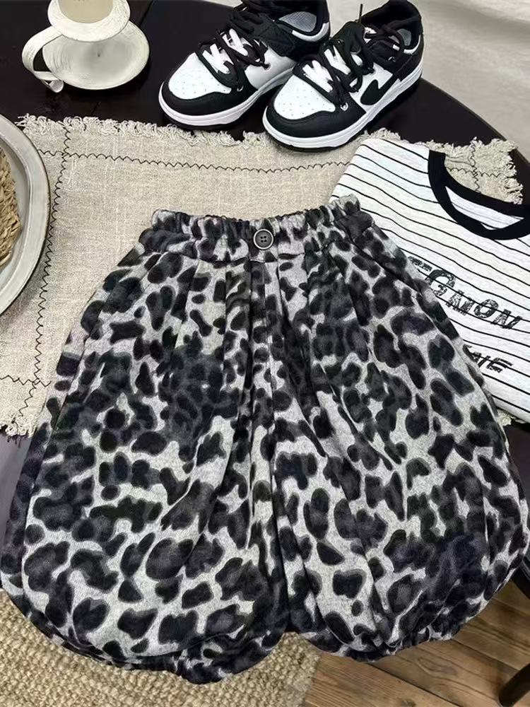 A4988男女童时髦潮流个性休闲百搭春秋季豹纹灯笼裤