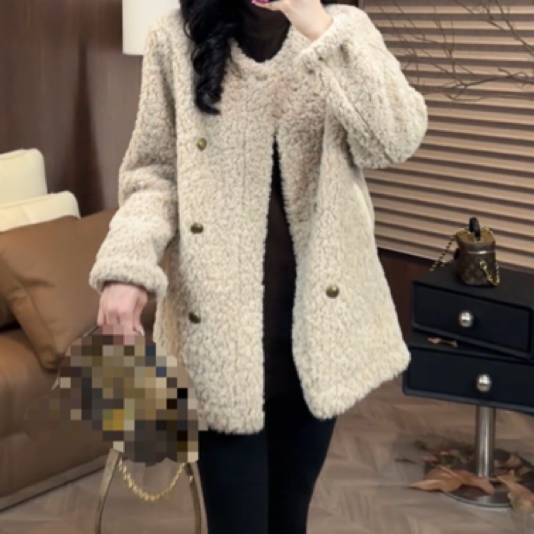 秋冬新款宽松显瘦双排扣圆领小香风外套