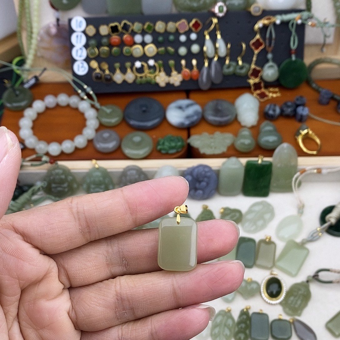 和田玉银S925镶嵌吊坠(不含链)