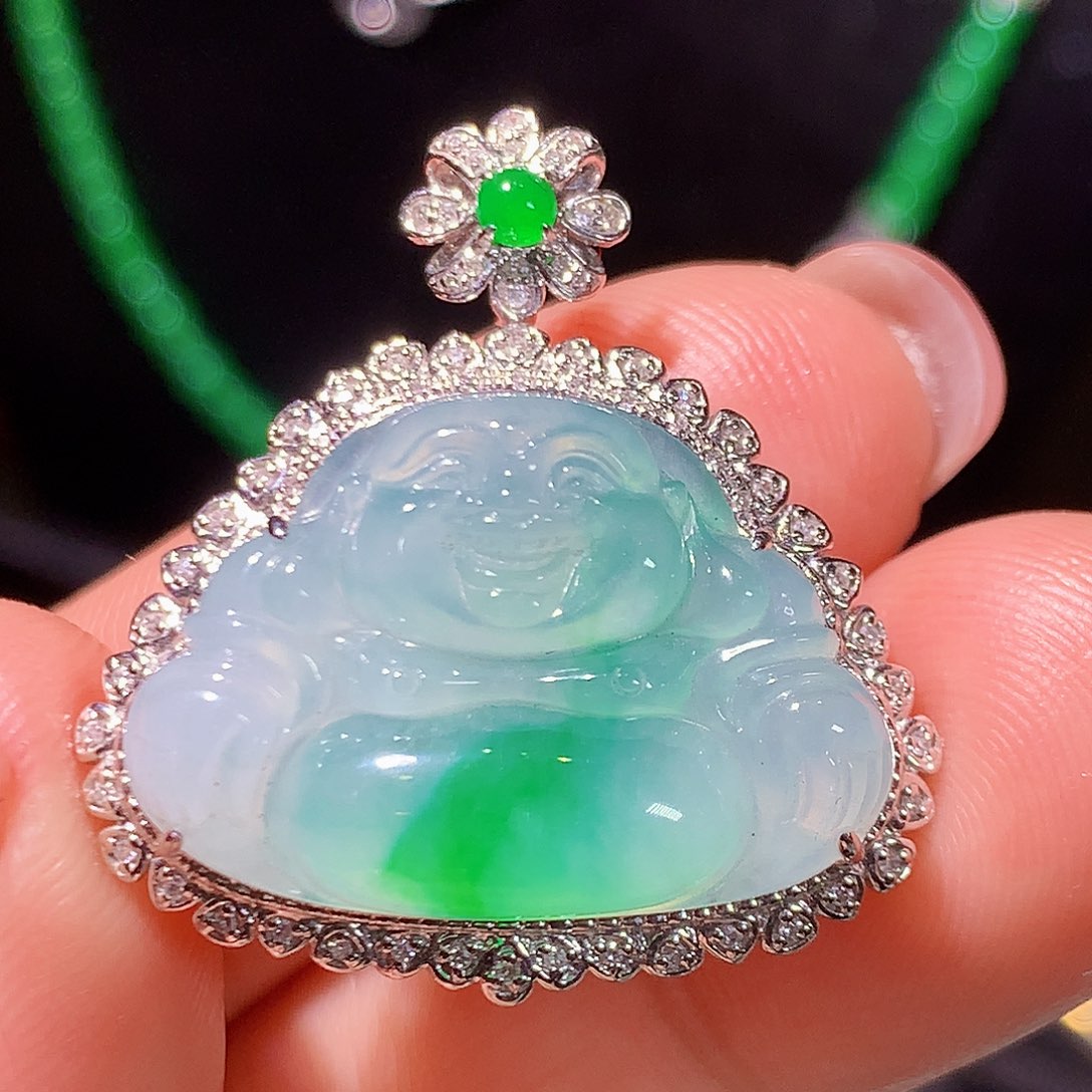 翡翠18K金镶嵌吊坠(不含链)