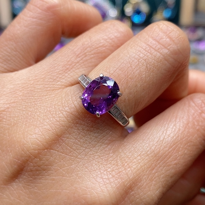 水晶戒指银S925镶嵌天然水晶戒指