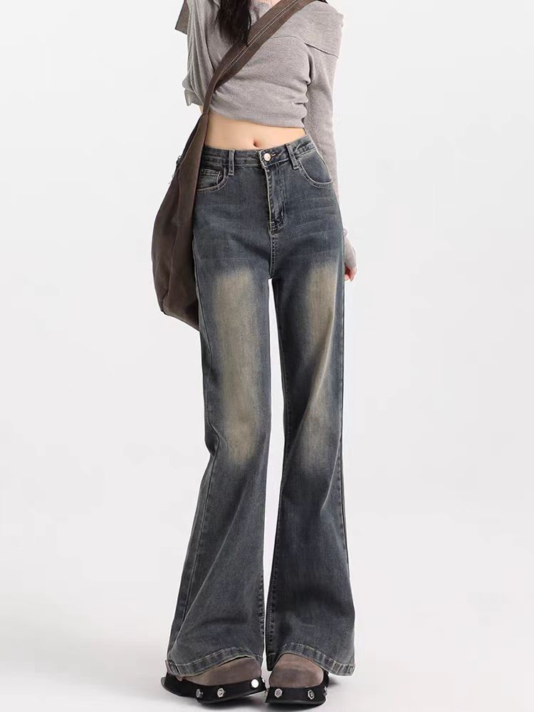 （71-140）阔腿微喇牛仔裤女夏季2025新款高腰直筒垂感小个子喇叭裤