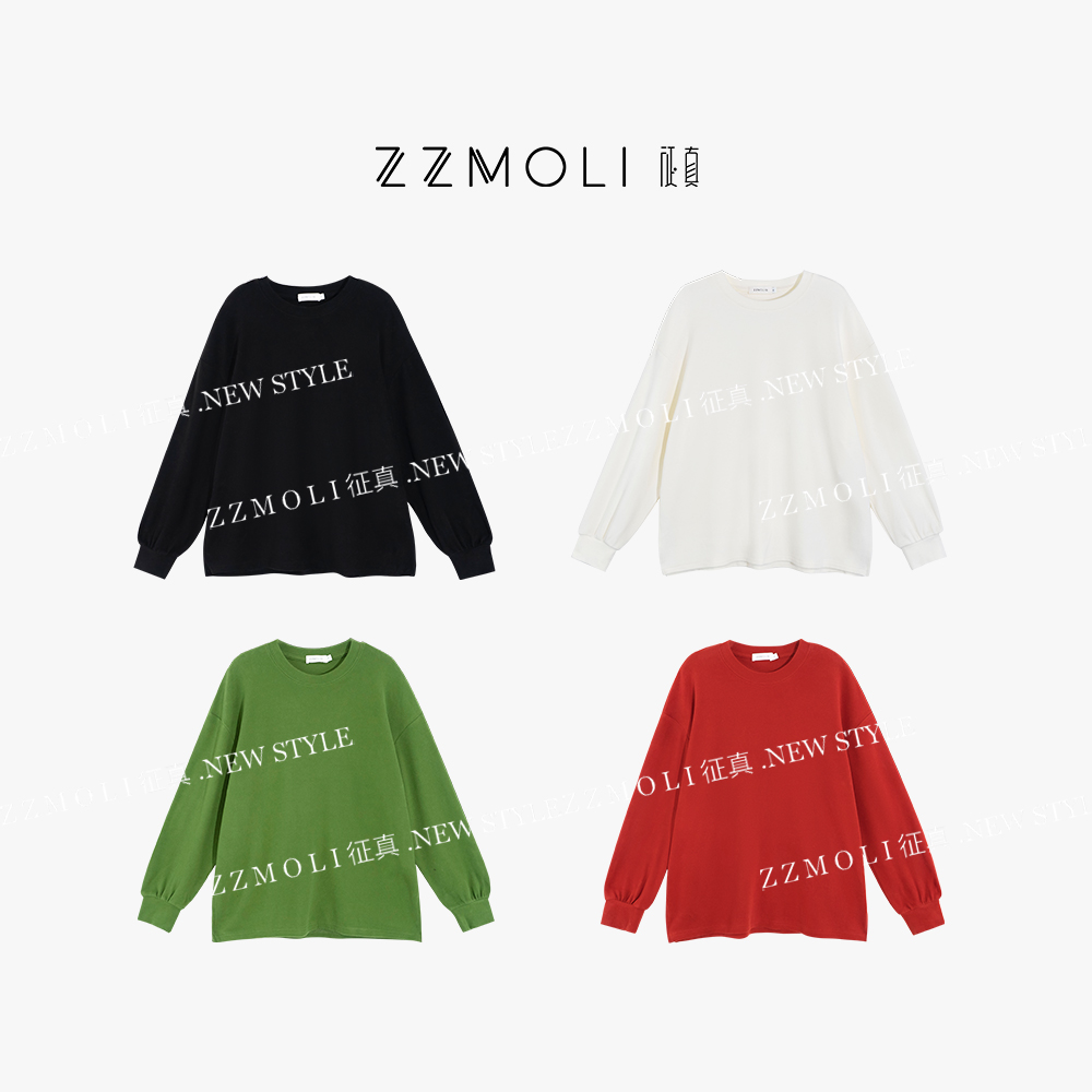 ZzMoLi征真 简约中长款T恤长袖开叉打底衫女内搭休闲衣服ZBY90207
