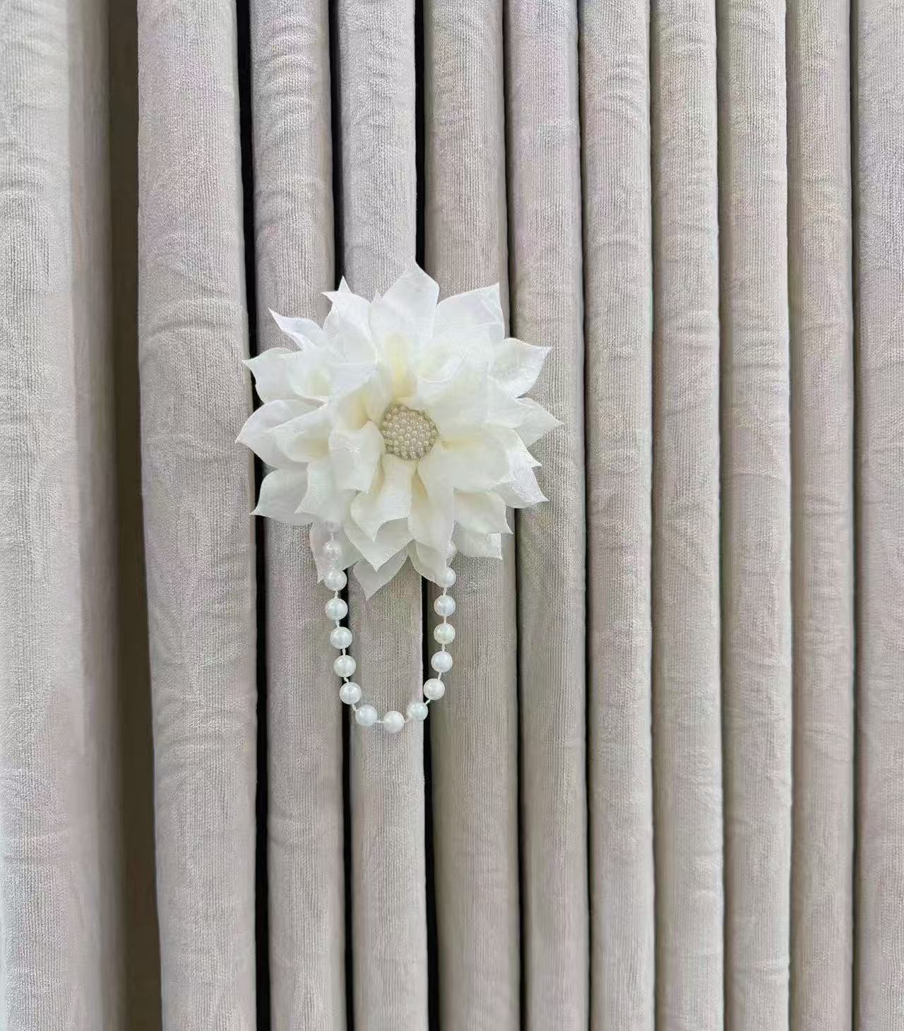 奥薇窗帘配件12公分大花朵立体工艺珍珠花朵窗帘装饰精美轻奢实用