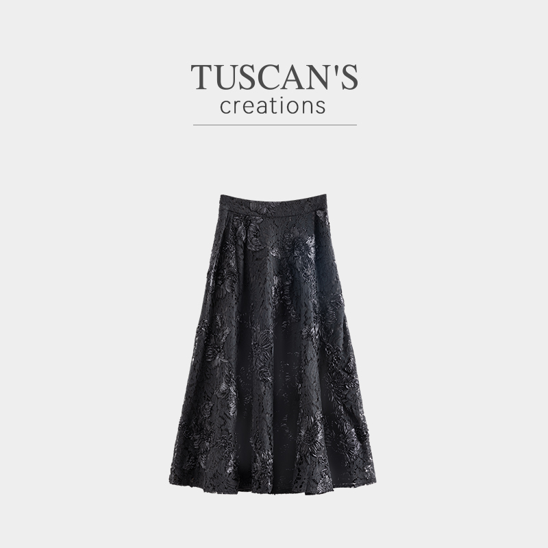 TUSCAN'S CREATIONS气质蕾丝提花高腰女A字裙半身裙时代双鱼女装