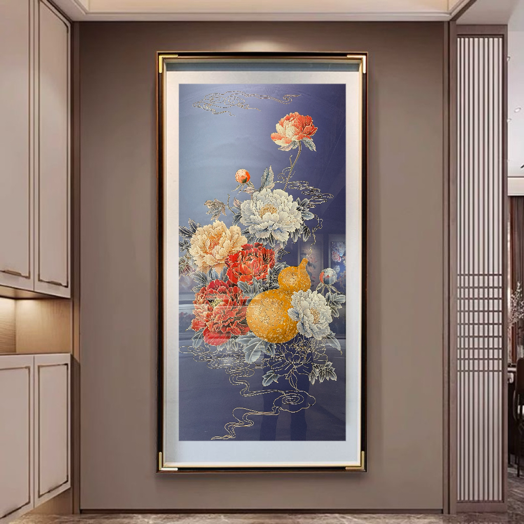 《牡丹葫芦画》铜雕画 客厅走廊玄关书房茶室挂墙装饰画
