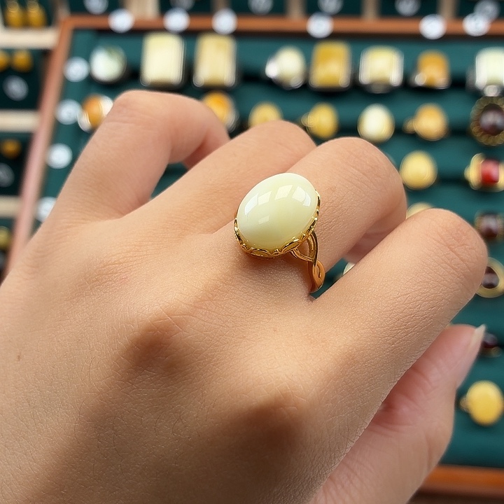 琥珀银S925镶嵌戒指