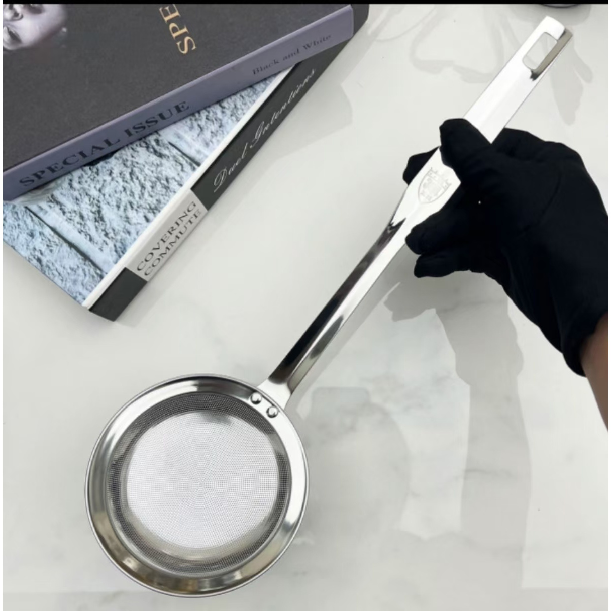 304不锈钢大号撇沫勺漏勺过滤网打沫勺家用厨房隔渣去浮沫面粉筛