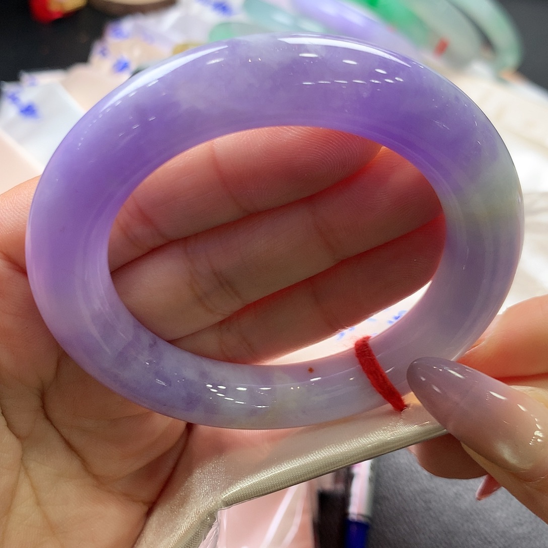 翡翠未镶嵌手镯53.圆浓紫大漏