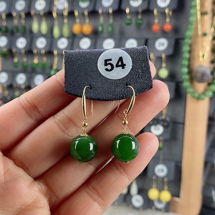 和田玉耳饰18K金镶嵌