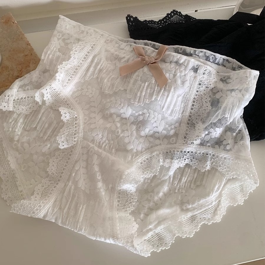 纯色蕾丝内裤女士无痕包臀柔软棉档透气少女生中高腰性感三角短裤