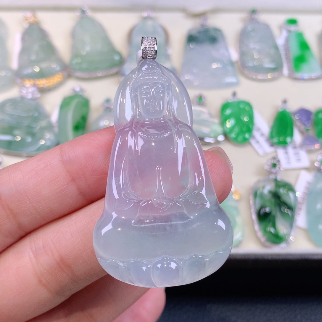 翡翠18K金镶嵌颈饰缅甸天然a货翡翠