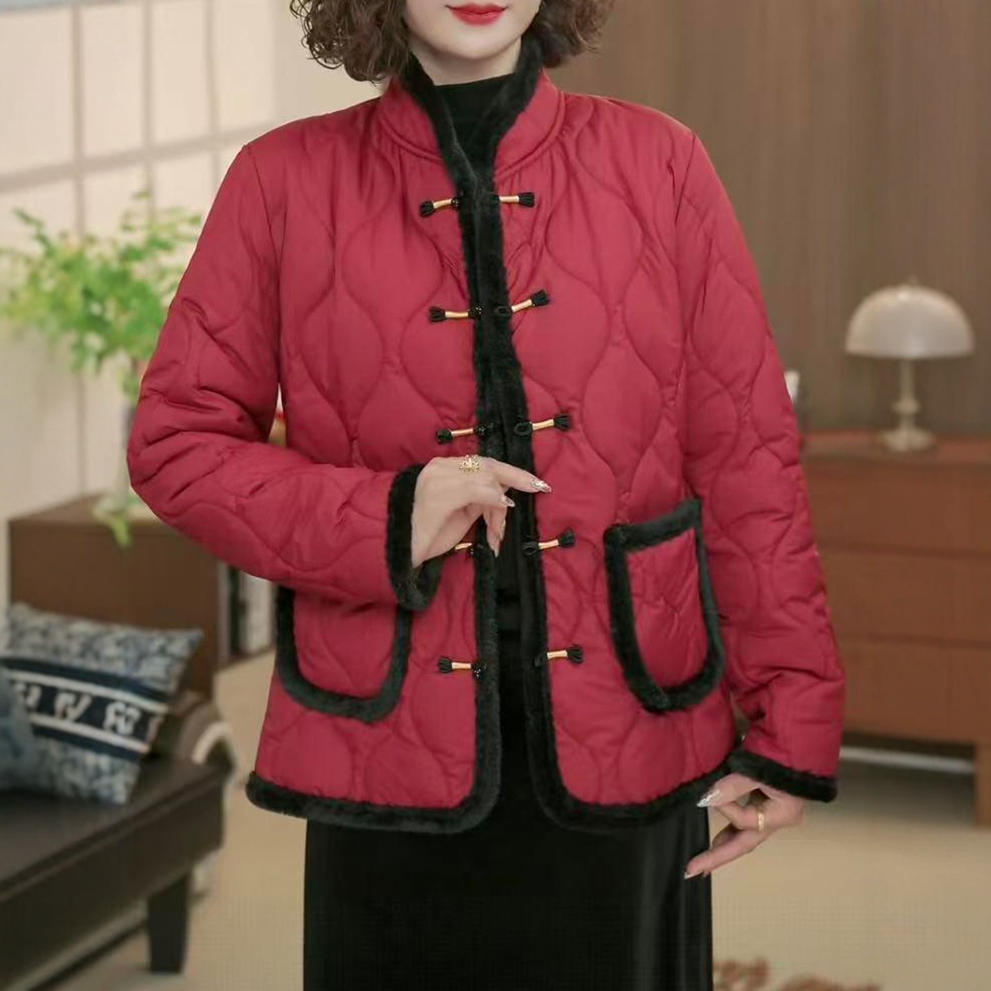 2025年冬季新款加绒保暖棉衣加厚外套盘扣洋气棉服复古棉袄