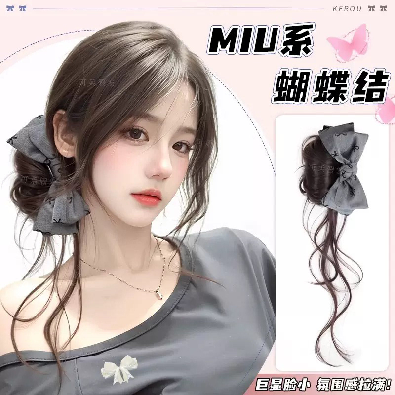 丸子头假发蝴蝶结龙须丸子假发抓夹自然蓬松增发量盘发丸子