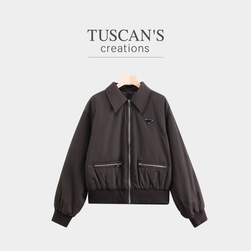 TUSCAN'S CREATIONS秋冬季气质时尚百搭翻领短款外套女双鱼女装