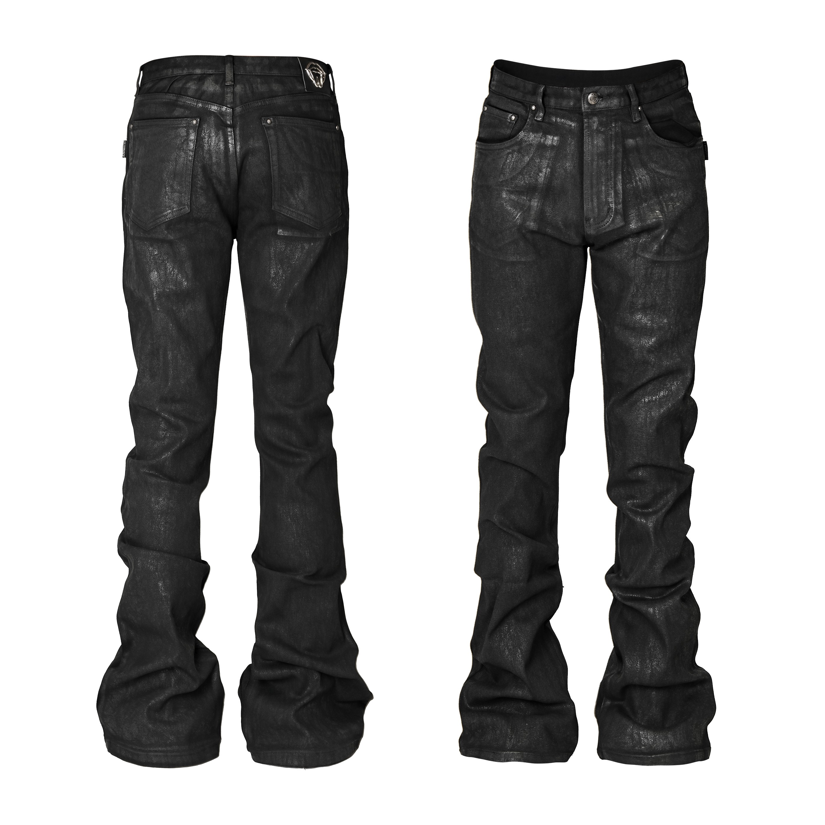 THEWET SPLITTING TONGUE 2025AW爆裂纹暗黑先锋微喇刷蜡弹力长裤