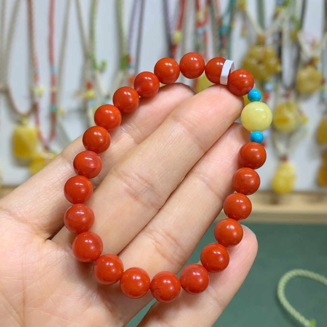 南红玛瑙手链未镶嵌7.7mm尺寸