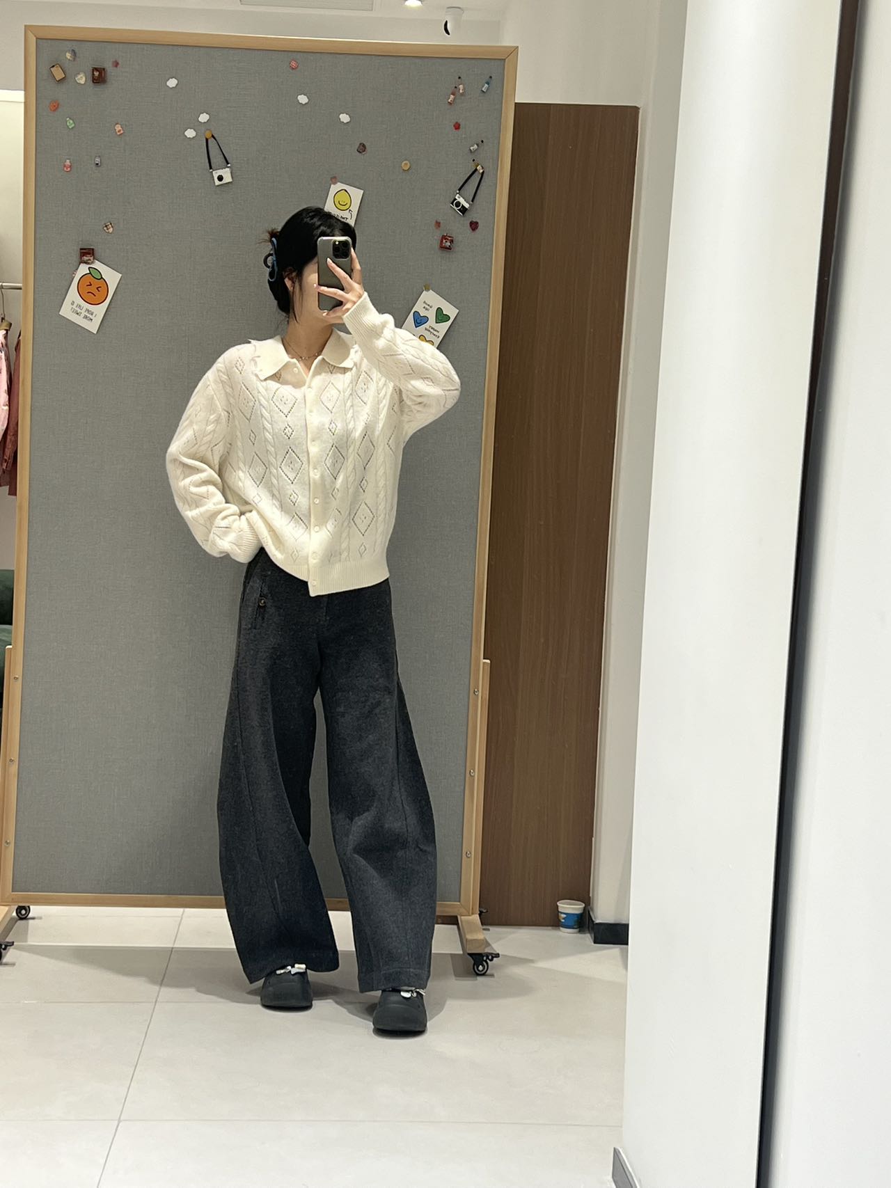 【现货】FIZZFLY微阔翻领羊绒开衫上衣显瘦宽松针织女毛针织衫长袖