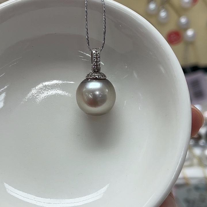 银S925镶嵌颈饰海水珍珠大溪地 11-12mm 25号