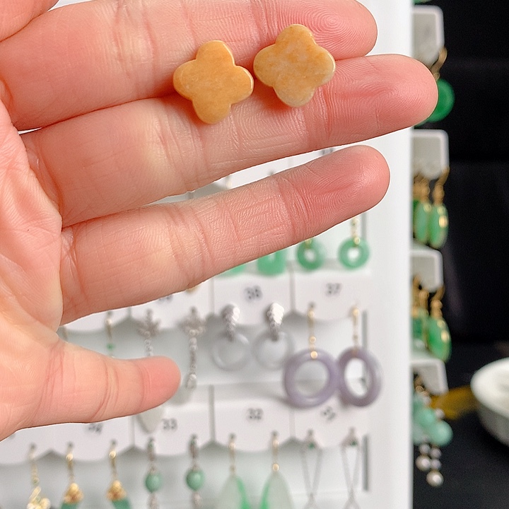 翡翠耳饰银S925镶嵌翡翠