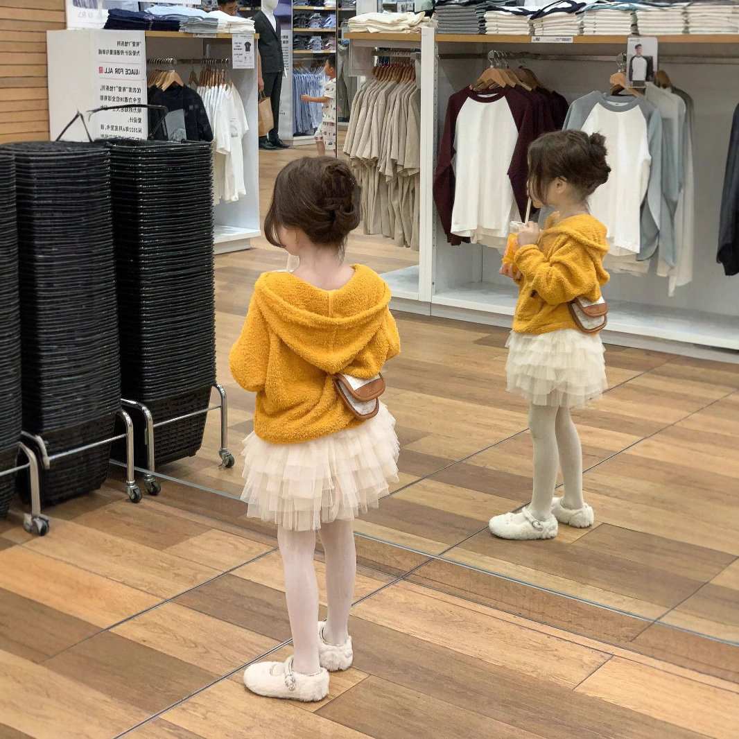 大橙子Studio女童2025秋季新款软糯甜橙连帽衫半身蛋糕纱裙套装