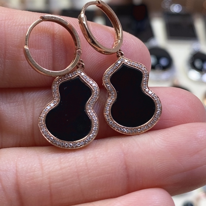 翡翠耳饰18K金镶嵌缅甸天然翡翠墨翠