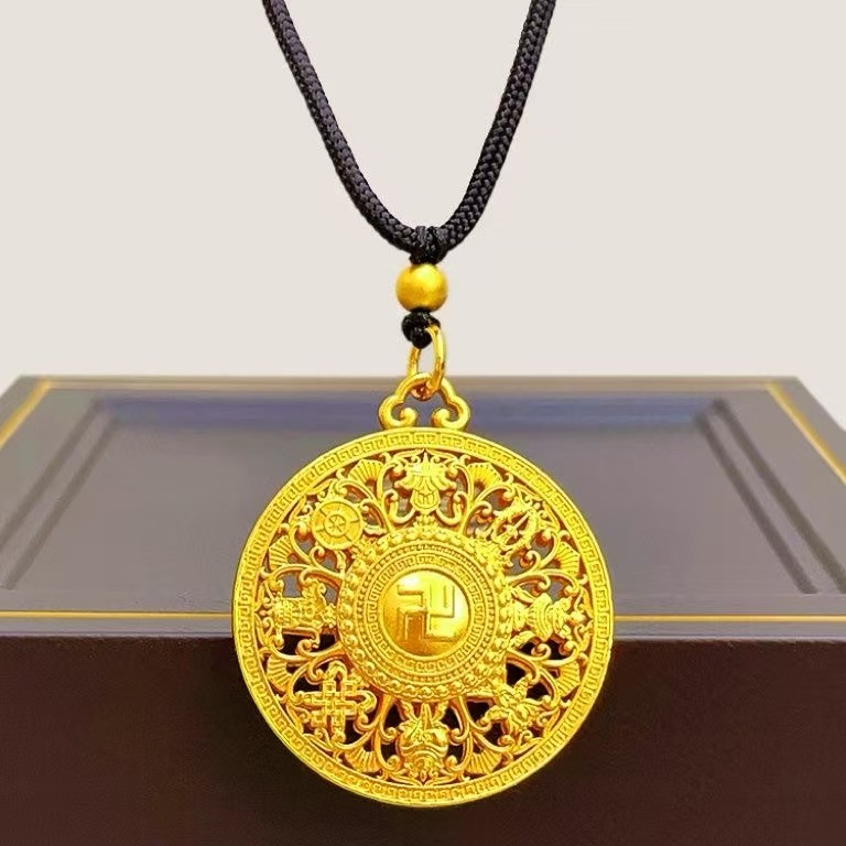 吊坠足银 足银万字八宝罗盘吊坠双面复古男女款经典时尚百搭吊坠 