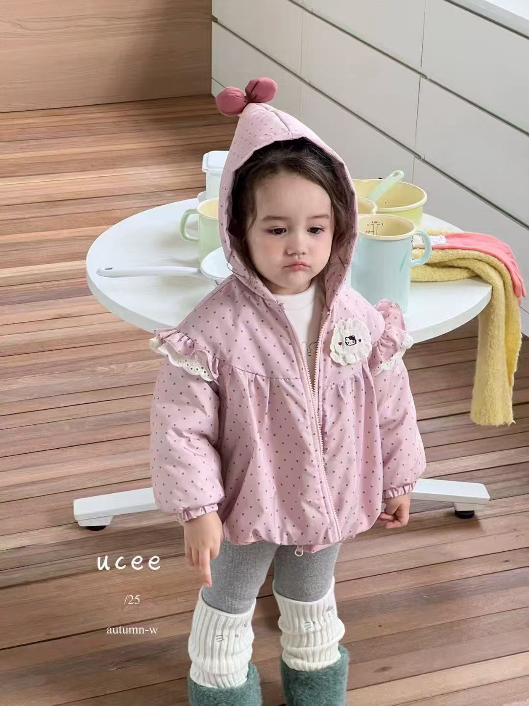 【谷谷家】粉色点点小KT猫棉服外套