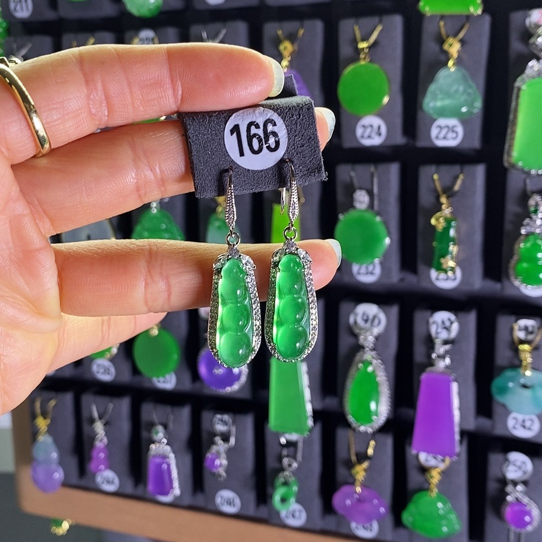 银S925镶嵌翡翠耳饰166