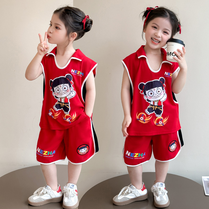 哪吒衣服女童夏季套装2025新款儿童漂亮时尚女孩宝宝夏装运动服装