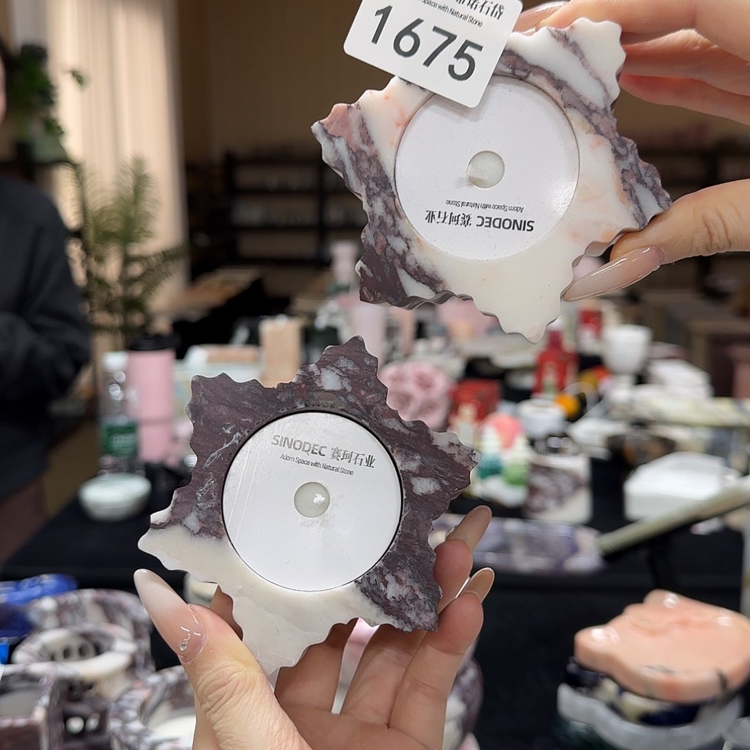 石材N****1宝紫雪花烛台2个1675