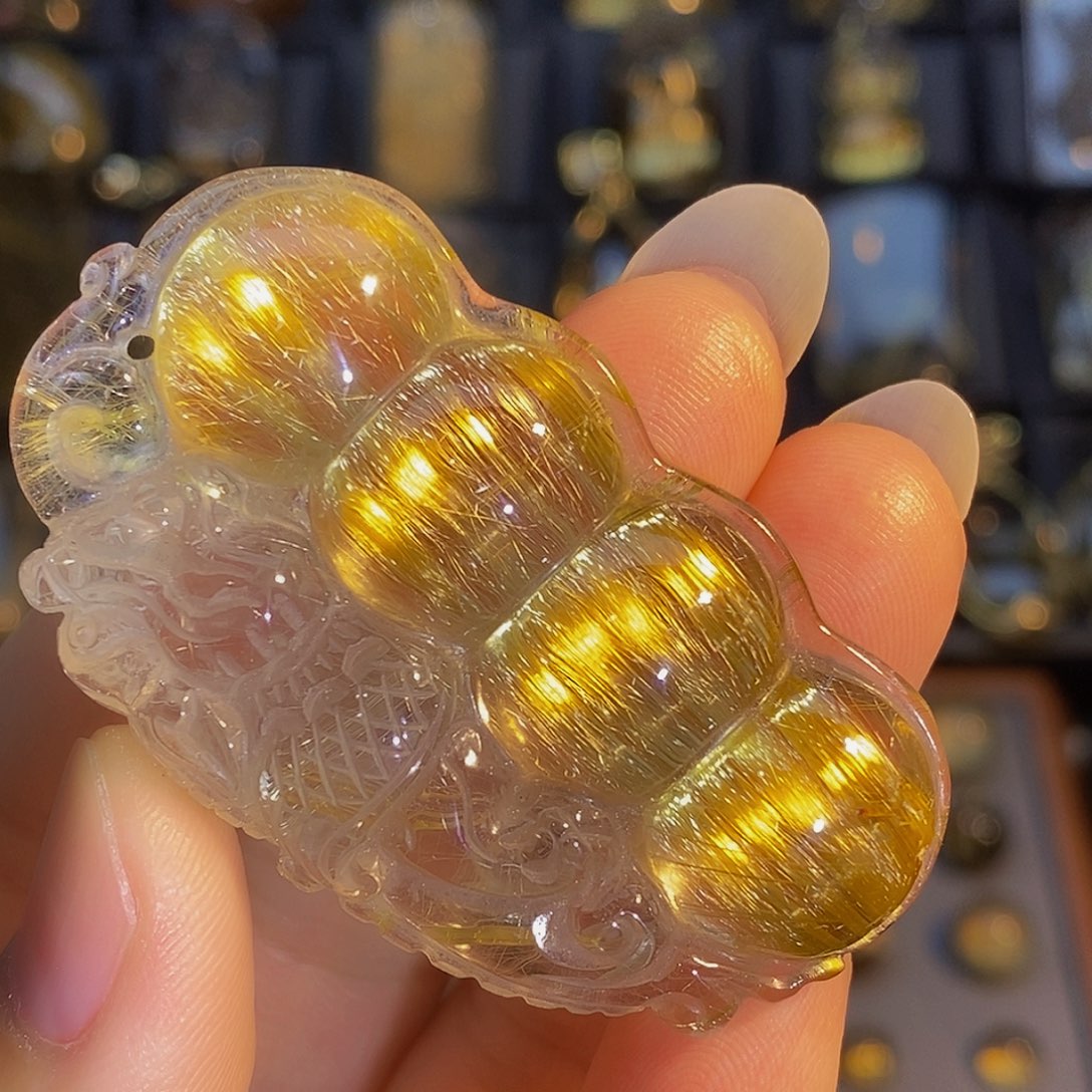 颈饰未镶嵌水晶天然发晶福豆貔貅如意兽吊坠