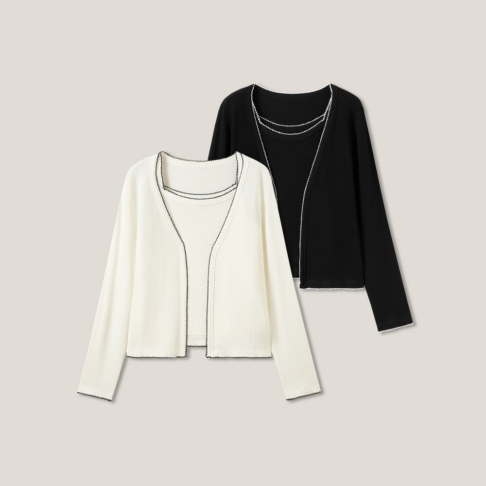 “甜美叙事”温柔风撞色花边吊带开衫两件套套装ss26394