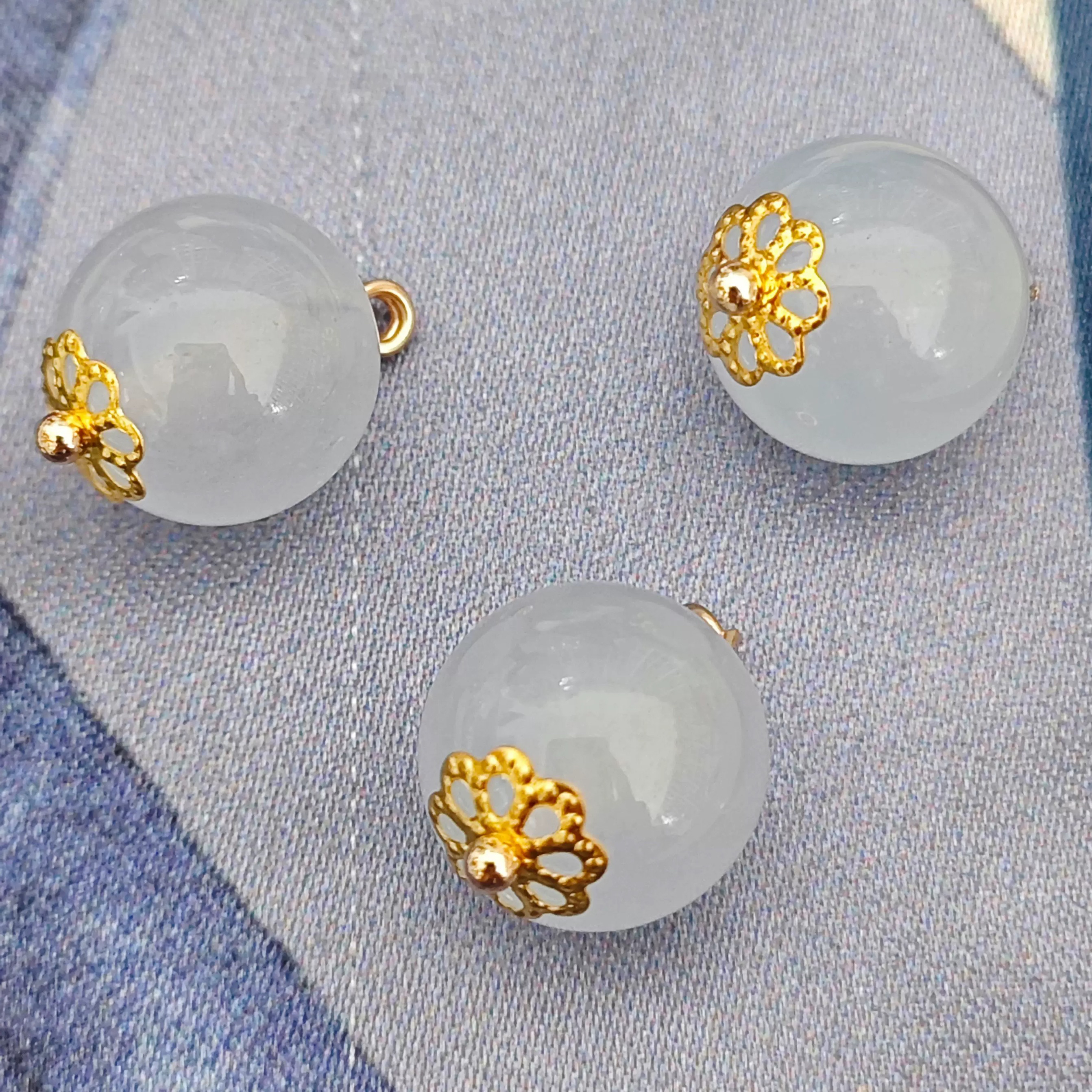 10mm12mm浅蓝色纽扣新中式国风玉石纽扣马甲旗袍毛衣衬衫大衣扣子