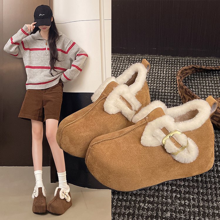 韩版超好看面包鞋2025新款冬季加绒保暖雪地靴包头棉鞋厚底勃肯鞋