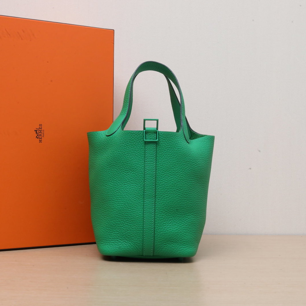 99新 Hermes/爱马仕 小花6欢 18 菜篮子 1K竹子绿 TC皮 U刻 绿扣