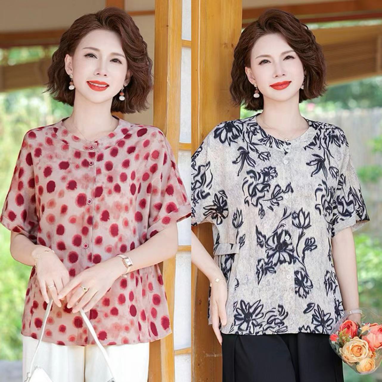 妈妈装夏装2025新款洋气上衣时尚套装中老年女装T恤小衫