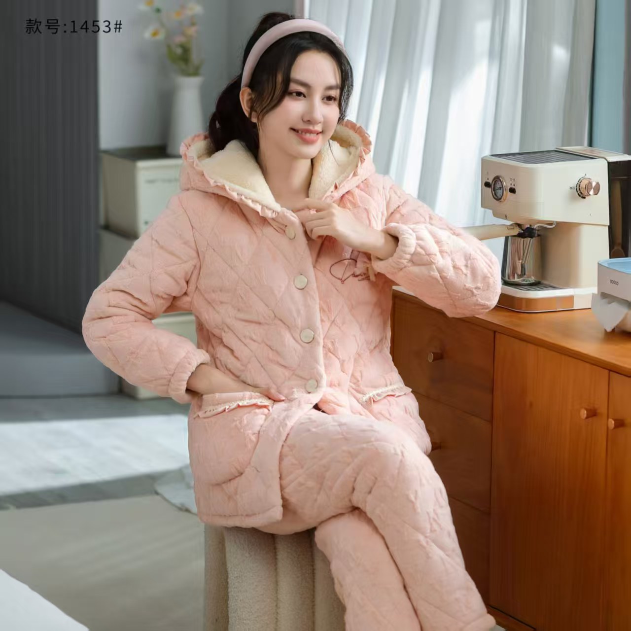 9号链接链接非图片款式睡衣家居服三层夹棉套装