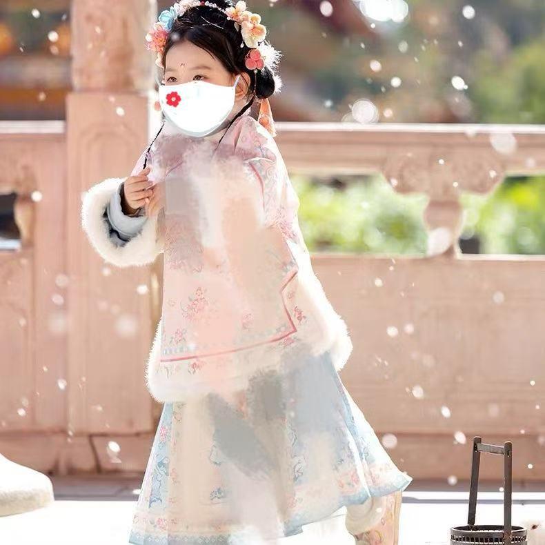 女童汉服冬季新款国风加厚拜年服古风明制马面裙套装加绒冬款