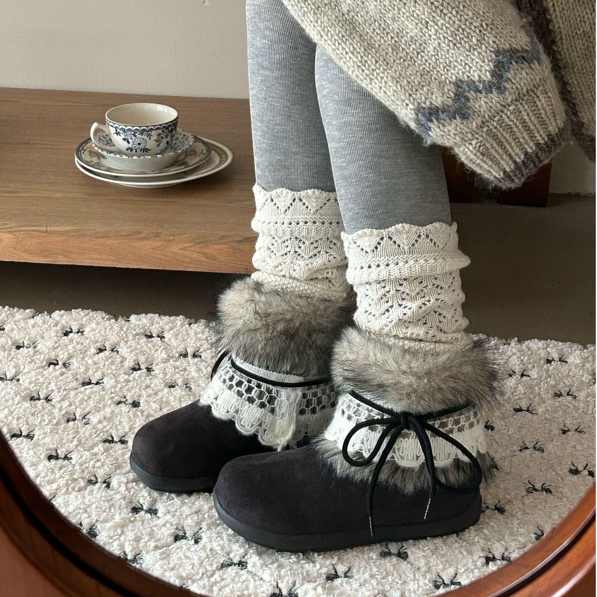 啄木鸟费尔岛毛毛雪地靴女款2025新款冬季加绒加厚棉鞋厚底短靴子